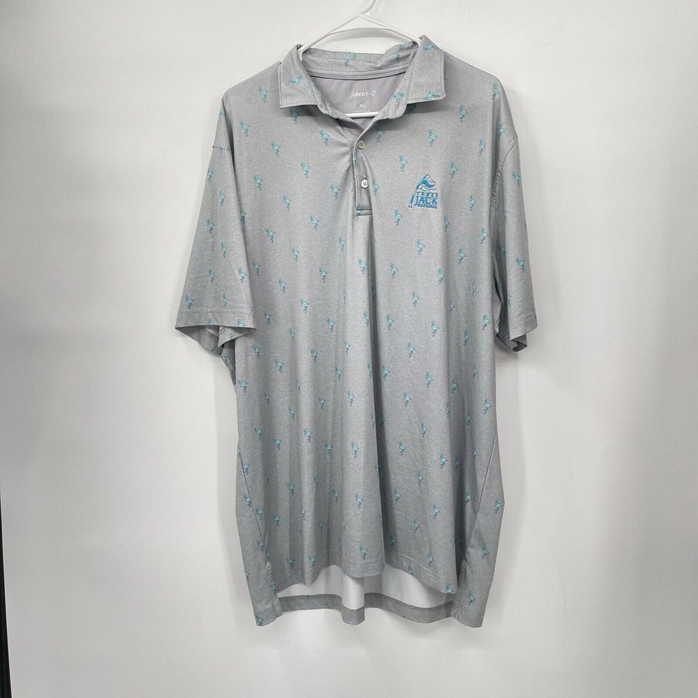 Johnnie-O XL Polo Shirt Mens Grey Flamingo Print Three Jack National Golf XL